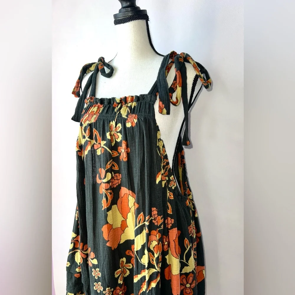 FREE PEOPLE Fluer Floral Printed Tunic Dress Top Sundress Beach‎ Summer Sz XS